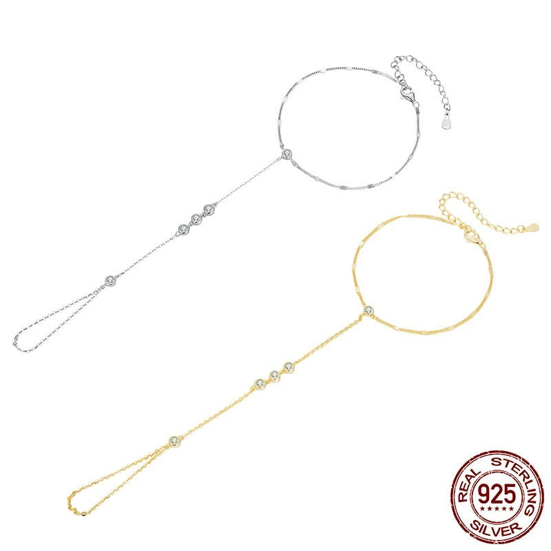 S925 Sterling Silver Tassel Bracelet Ring Integrated Chain