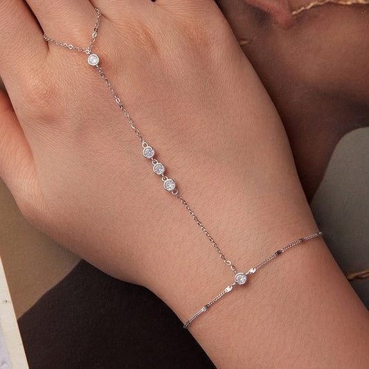 S925 Sterling Silver Tassel Bracelet Ring Integrated Chain