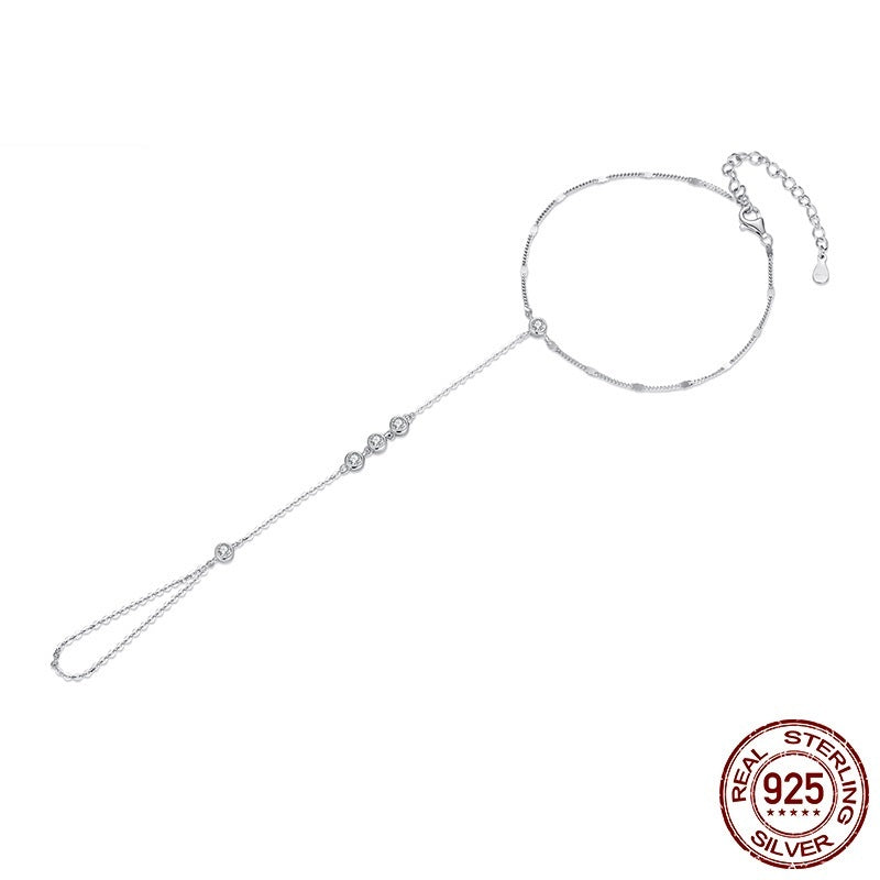 S925 Sterling Silver Tassel Bracelet Ring Integrated Chain