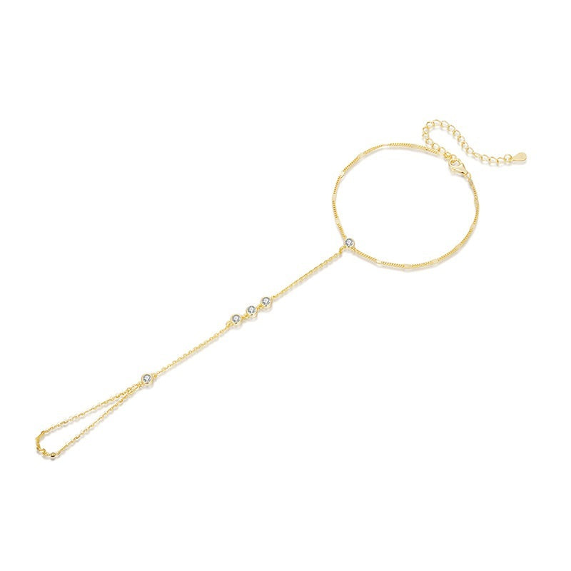 S925 Sterling Silver Tassel Bracelet Ring Integrated Chain