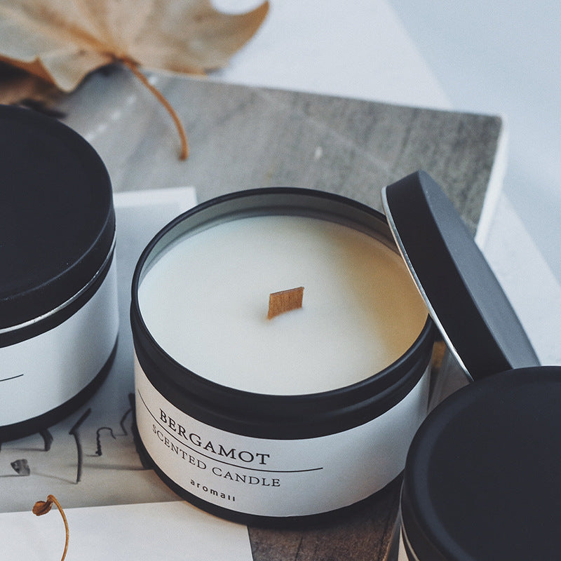 Smokeless Plant Soy Wax Aromatherapy Candle Black Tinplate Can Romantic Valentine's Day Gift