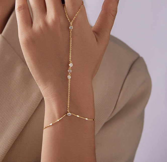 S925 Sterling Silver Tassel Bracelet Ring Integrated Chain