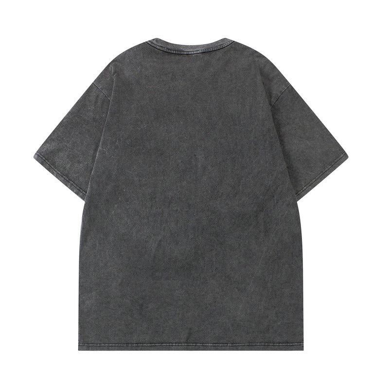 West Coast Hip Hop T-Shirt Washed Old Dark Frog Half Sleeve