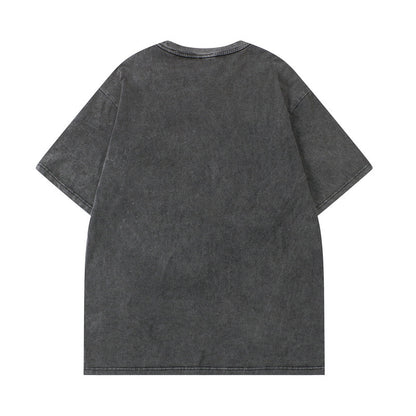 West Coast Hip Hop T-Shirt Washed Old Dark Frog Half Sleeve