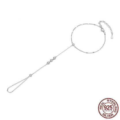 S925 Sterling Silver Tassel Bracelet Ring Integrated Chain