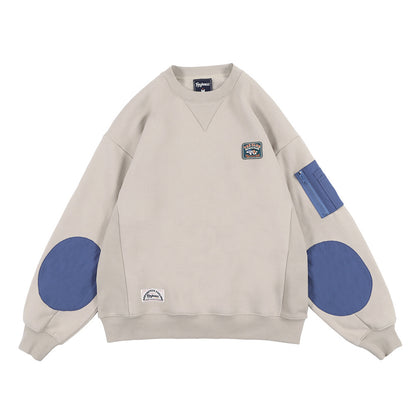 Hip Hop Cool Color Block Patch Brushed Hoody