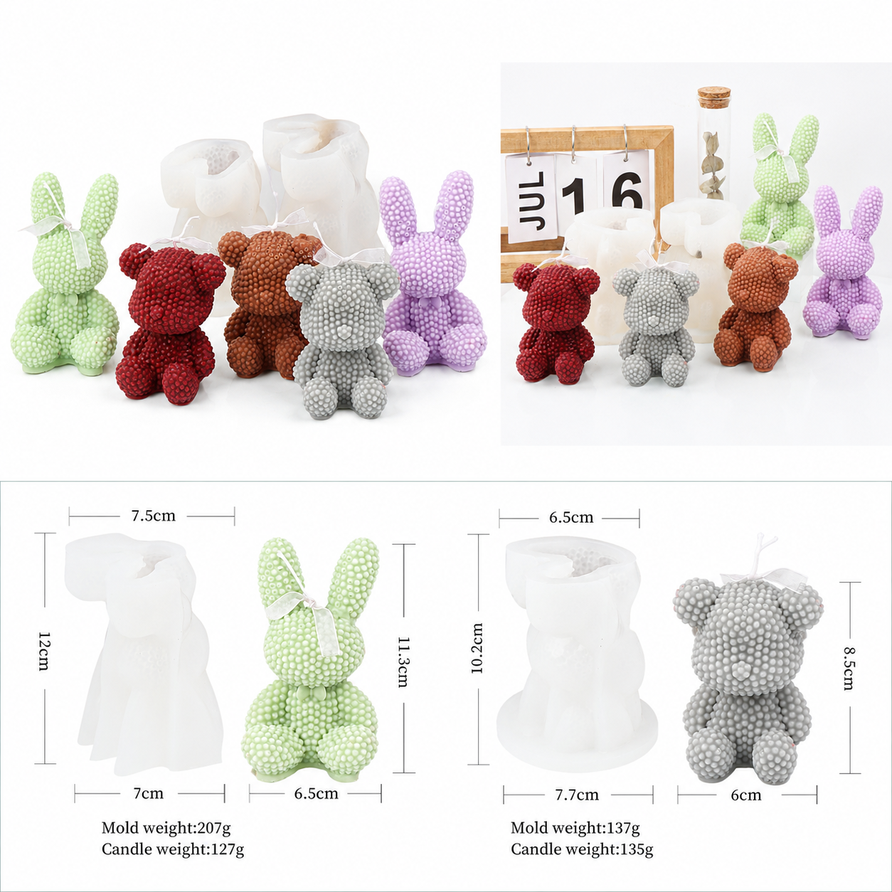 Three-dimensional Beaded Bear Rabbit Candle Silicone Mold
