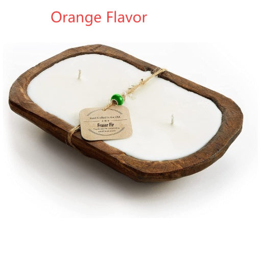 Retro Lavender Wooden Basin Candles Three Lamp Wick Aromatherapy Candles