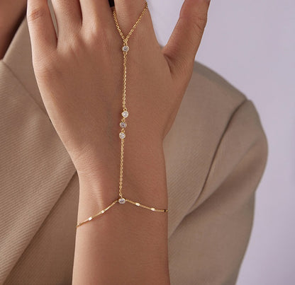 S925 Sterling Silver Tassel Bracelet Ring Integrated Chain